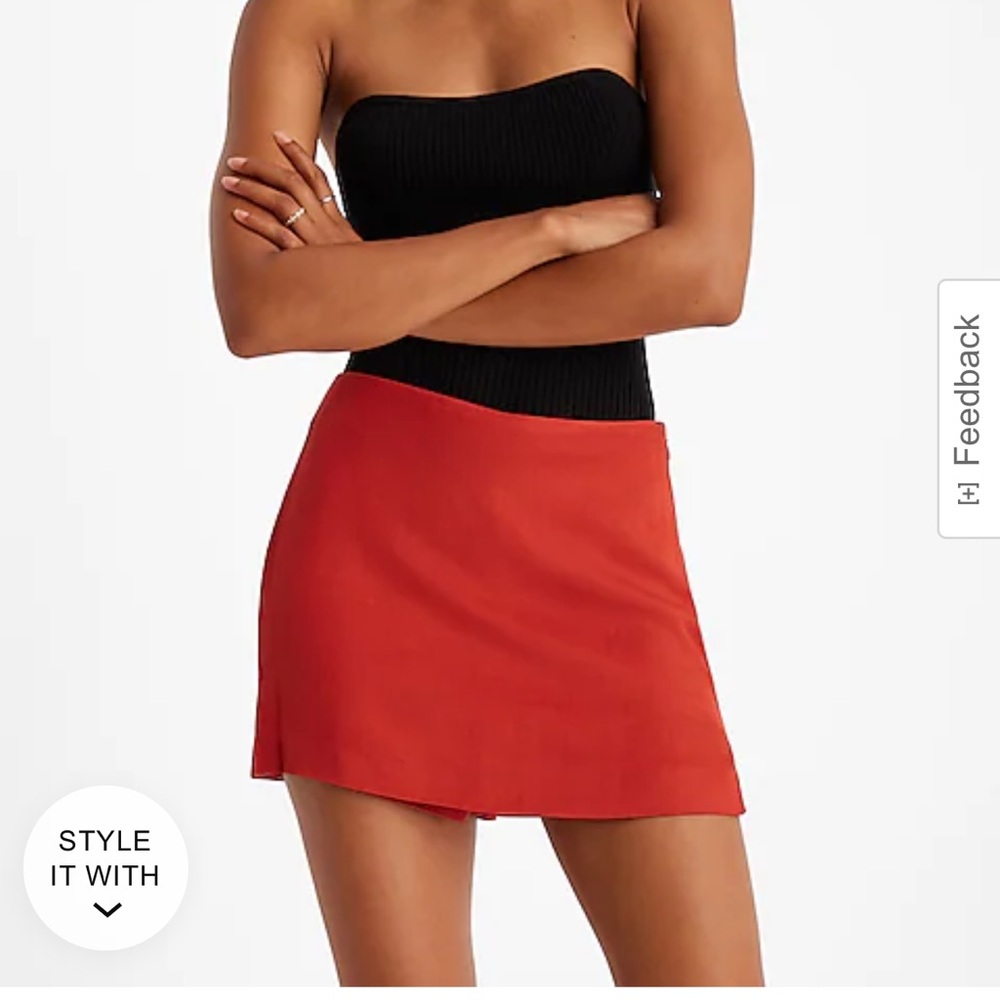 High waisted linen blend skort